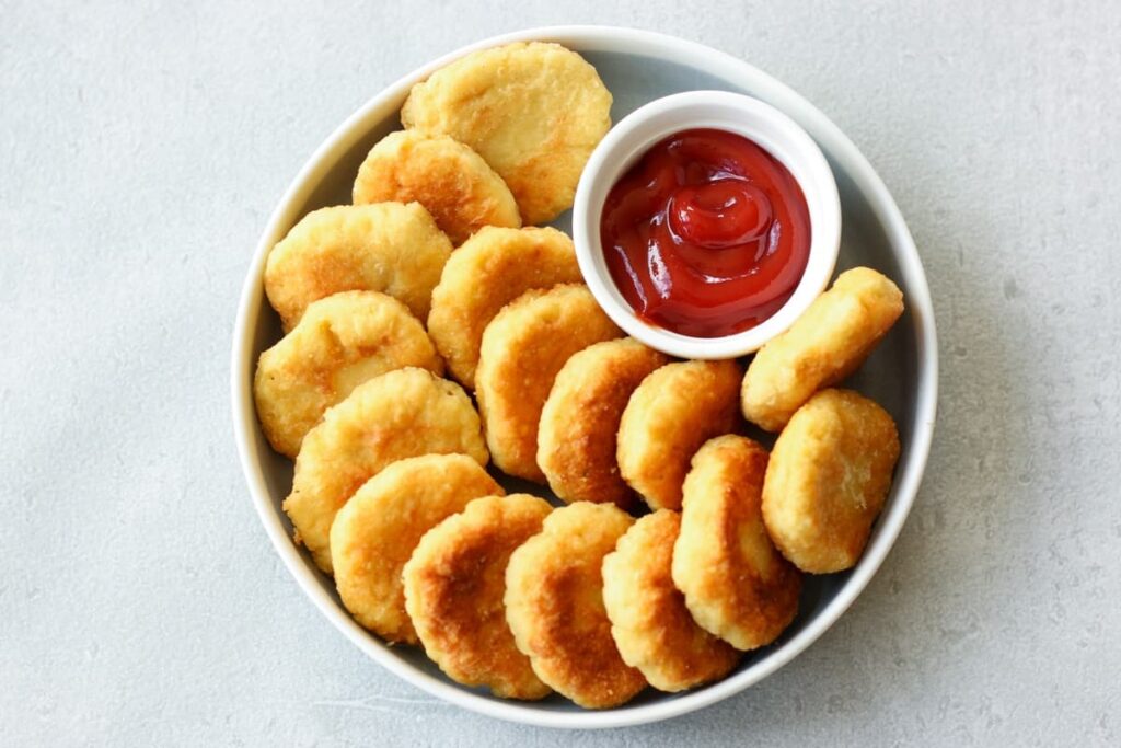 Dishes tofu nugget finish